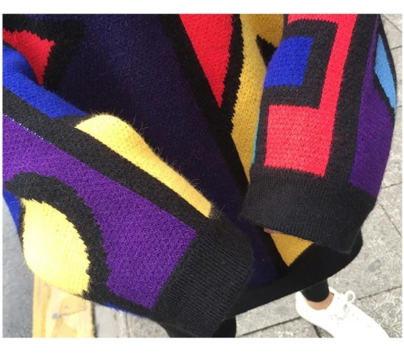 Twojstyle 2018 Autumn Winter Women Sleeve Knitwear Fashion Able Color Geometric Long Sleeved Round Collar Loose Knitted Sweater | Женская