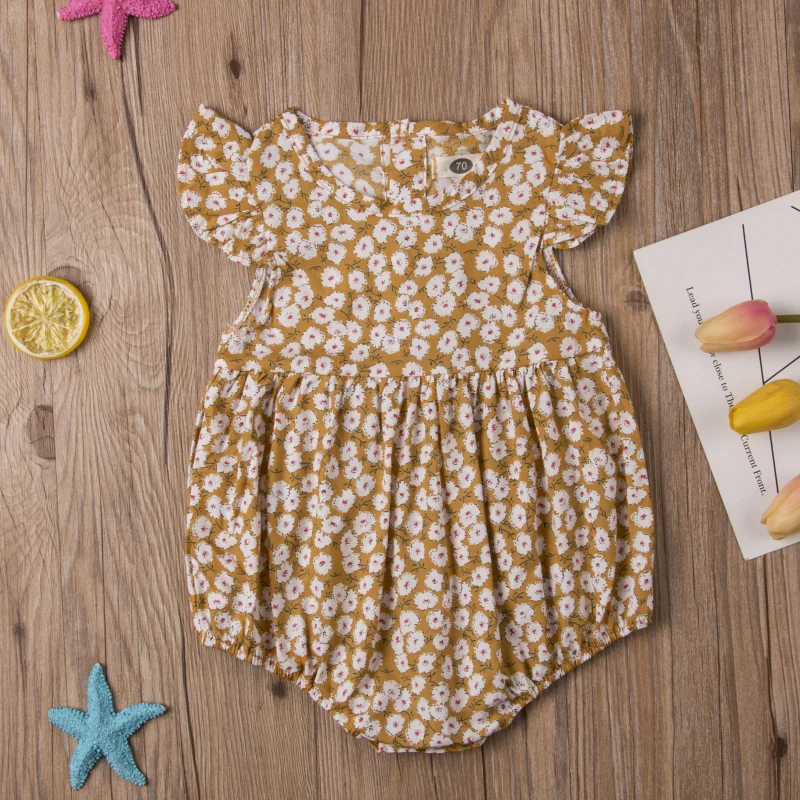 Newborn Baby Girls Floral Bodysuits Summer Clothes Toddler Fly Sleeve Casual Bodysuit Jumpsuit Infant Playsuit Outfits | Мать и ребенок