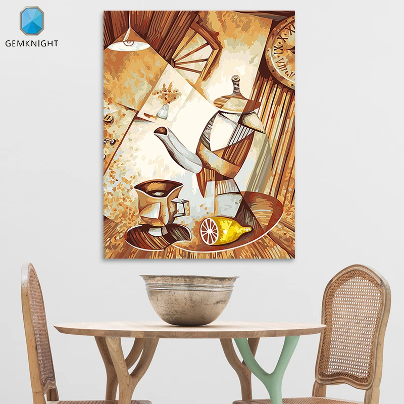 Набор для рисования по номерам на холсте лимон и кофе|paint by number|paint numbermodern home decor |