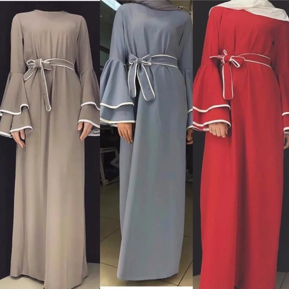 Мусульманские полосатые платья Abaya с расклешенными рукавами кардиган кимоно