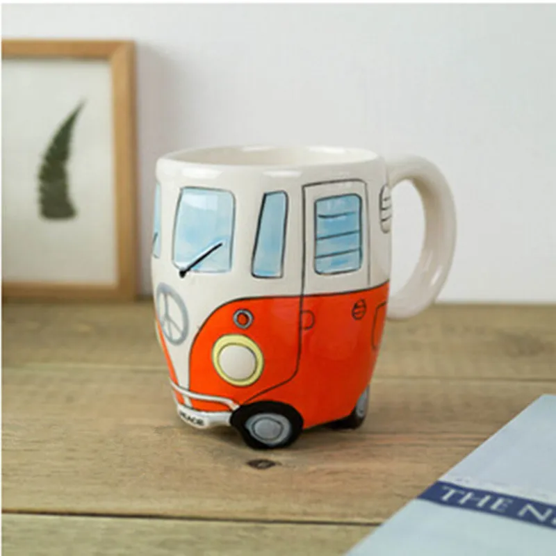 400ml Creative Hand Painting Double Bus Mugs Retro Ceramic Cup Coffee Milk Tea Mug Drinkware Novetly Gifts | Дом и сад
