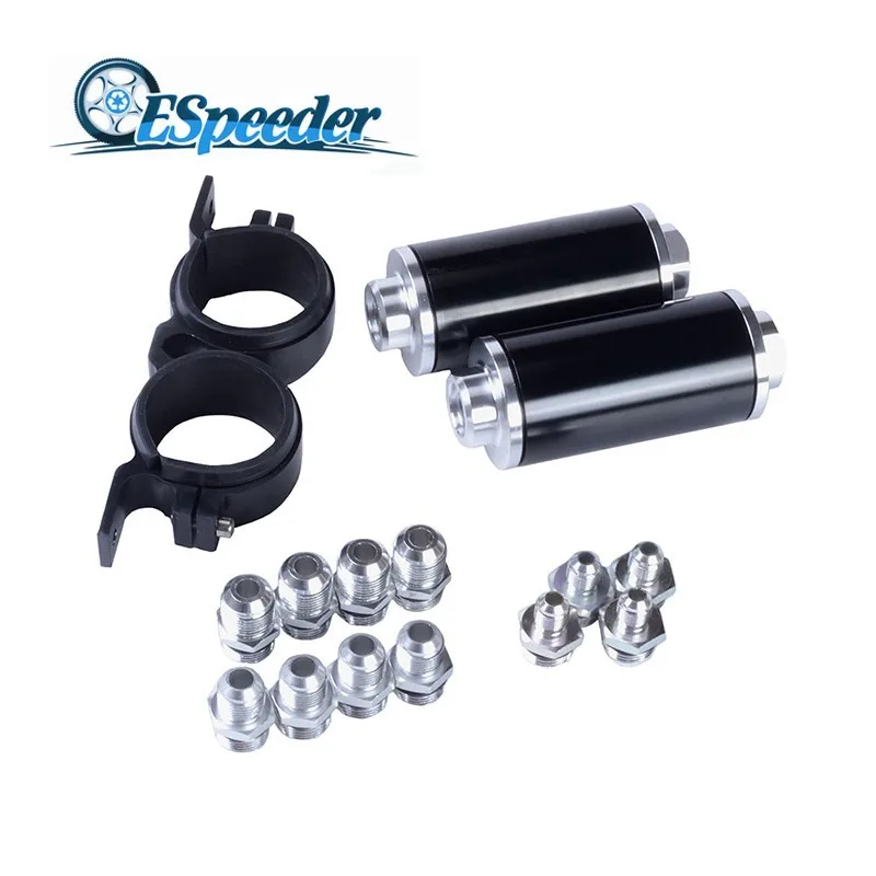

ESPEEDER 2pcs/set 100 Micron Billet Aluminum Alloy Fuel Filter AN10/AN8/AN6 Adapter Fittings With Fuel Pump Brackets