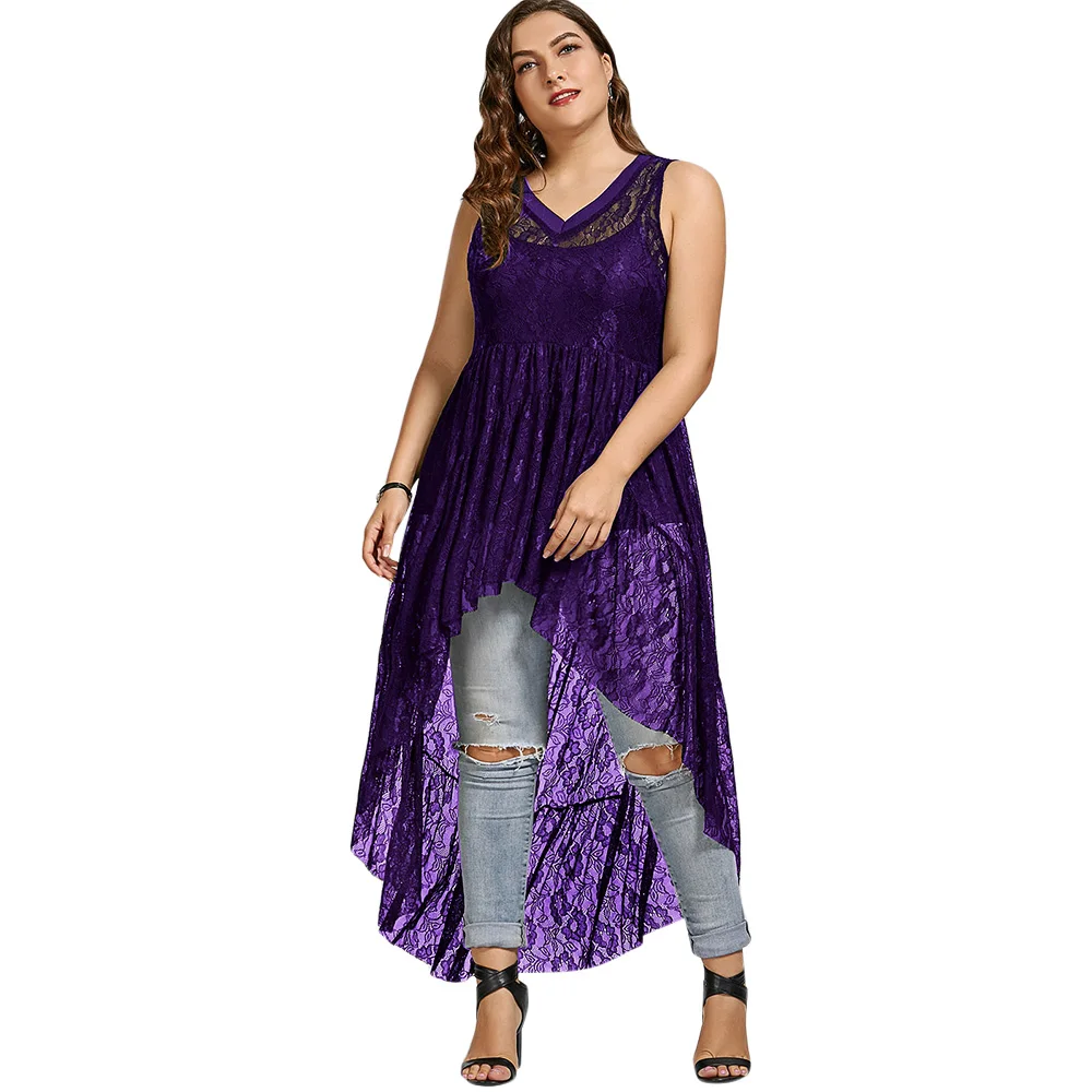 Wipalo Women Long Shirts Sleeve High Low Lace Plus Size Top V Neck See Through Button Up Tops Female Casual Shirt | Женская одежда
