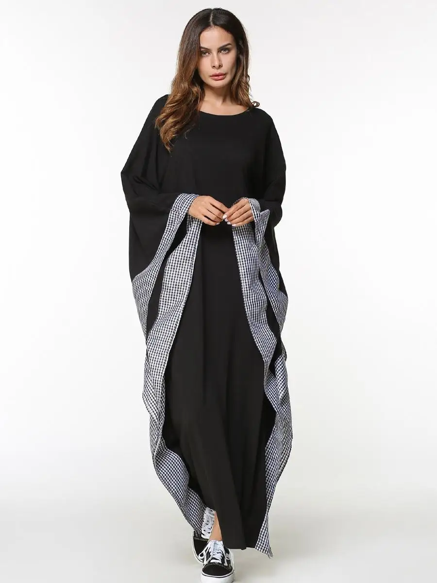 Платье с длинным рукавом Abaya длинное платье в мусульманскую клетку принтом