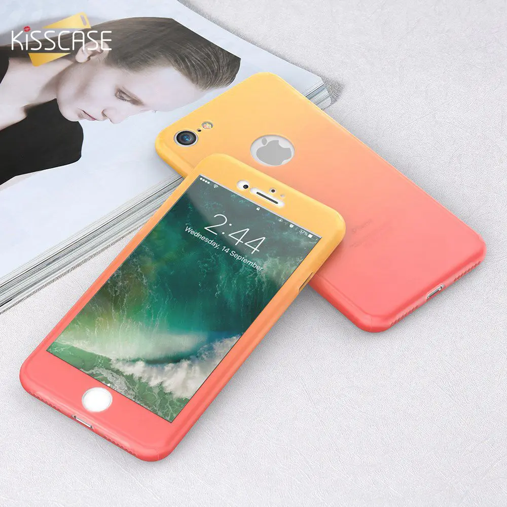 KISSCASE постепенный Цвет Модный чехол для iPhone 6 Plus PC 360 полная защита 7 7s + закаленное