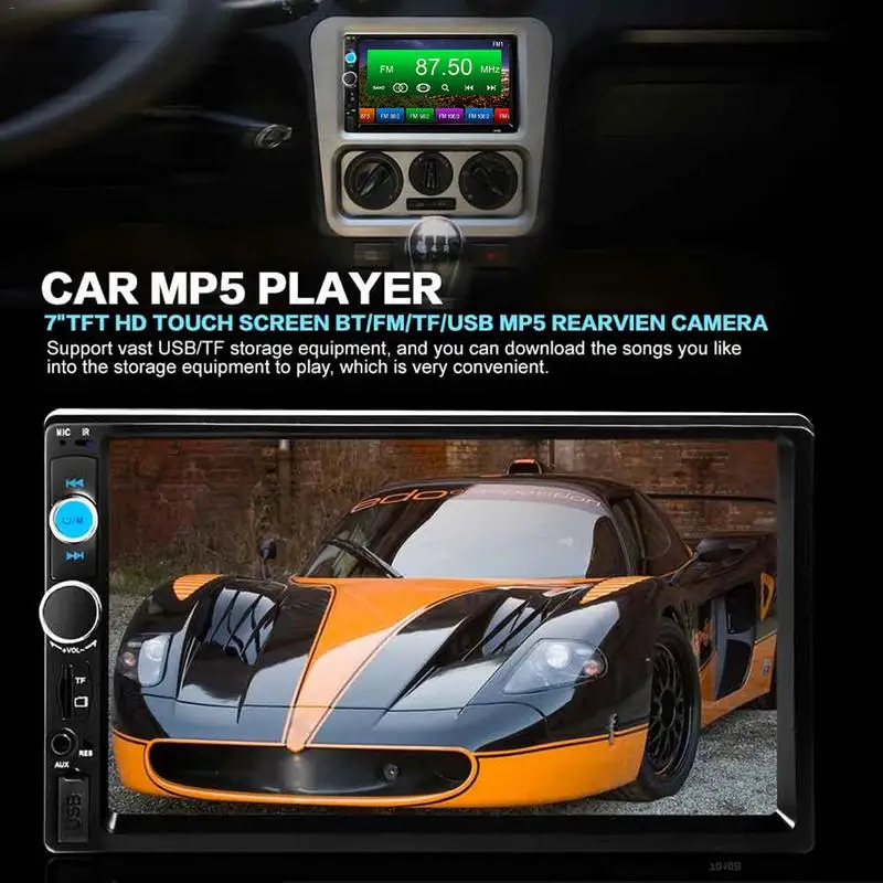 2 Din 7 &quotHD Bluetooth на ощупь Экран автомобильного видеоплеера стерео радио FM AUX USB SD MP5