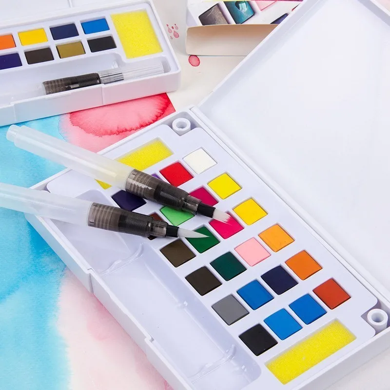 

12/18/24/36 Colors Portable Travel Painting Drawing Pigment Brush Set Solid Watercolor Paints Oil Brush Pen Art Supplies 03152