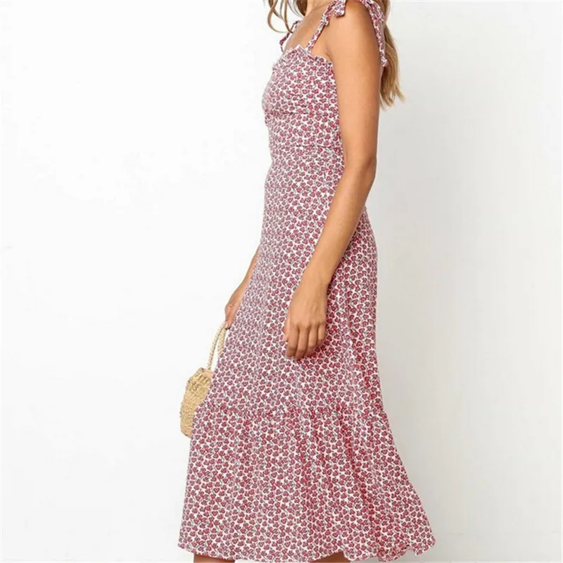 Женское пляжное платье с цветочным принтом Boho длинное вечернее макси без рукавов