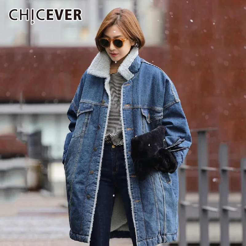 Пальто для женщин CHICEVER ветровка из овчины большого размера теплое пальто
