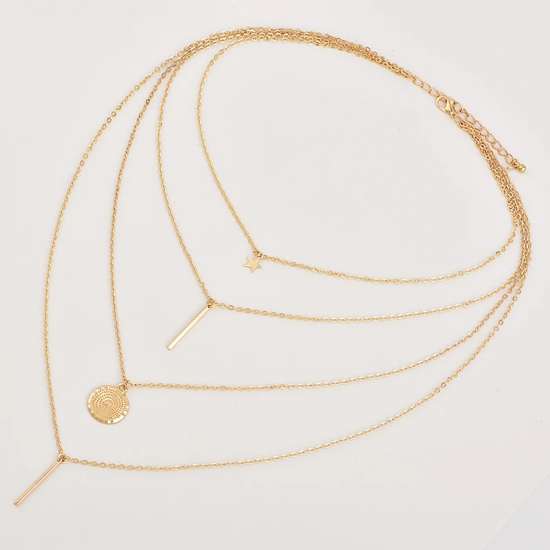 Длинная многослойная цепочка ожерелье s золотое Boho эффектное короткое колье