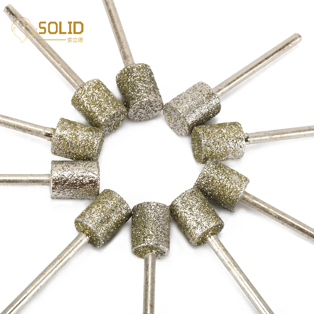 

10Pcs 10mm Cylindrical Diamond Coated Grinding Head with 1/8" Shank Mounted Points Bits Rotary Tool for Polishing Metal 48#