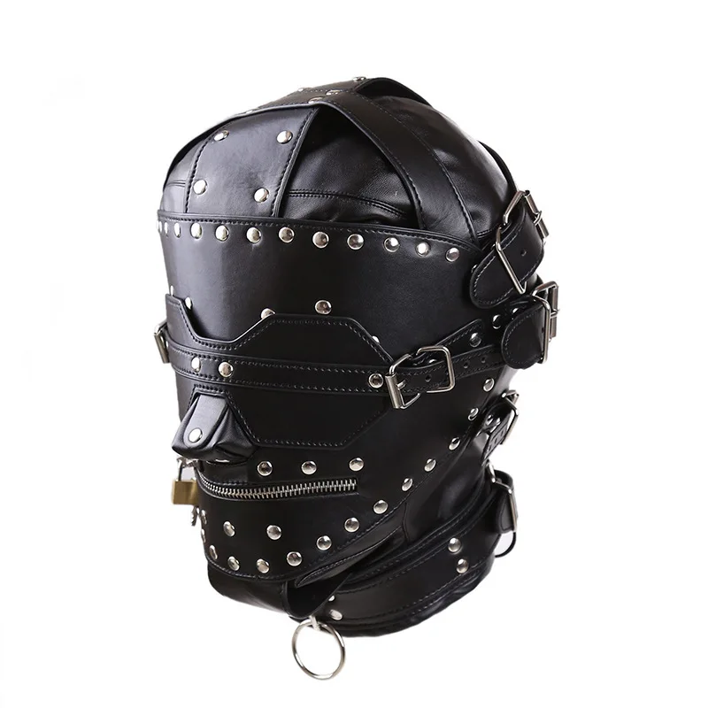 Искусственная кожа BDSM маска для бондажа с заклепками Полный головной убор