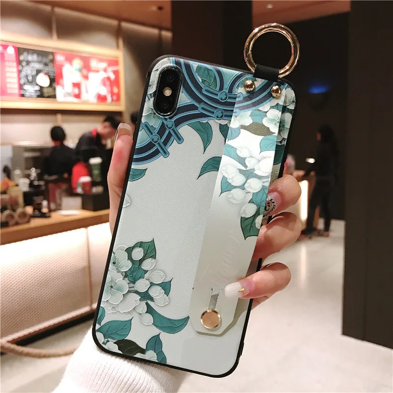 Мягкий чехол из ТПУ с держателем для Iphone XS Max 5S SE 6S 7 8 Plus X XR цветочным узором