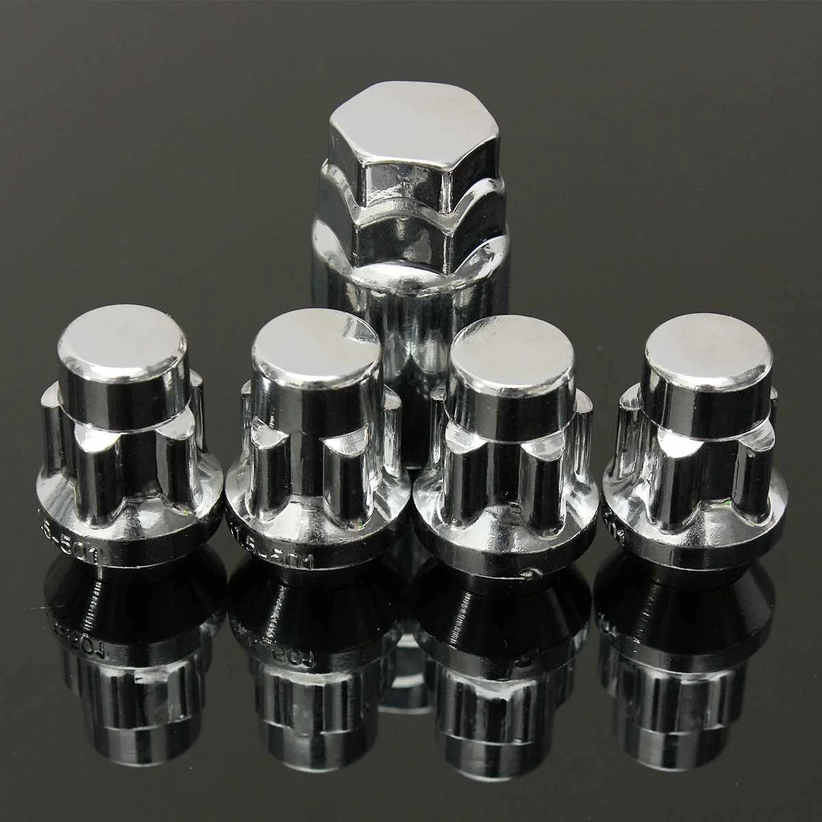 Хромированные гайки с 4 замками + 1 гайка для ключей M12x1.5mm конические из сплава