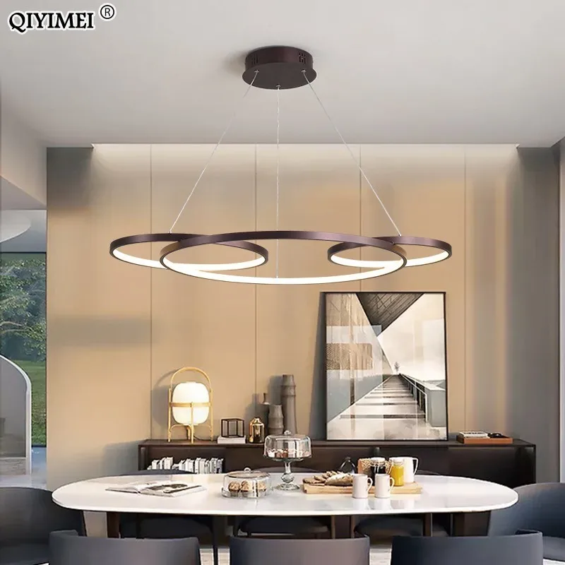 

NEW Led Pendant Lights Living Room bedroom Superimposed circle Aluminum Remote Control Hanging Lighting Fixture Kitchen Lamps