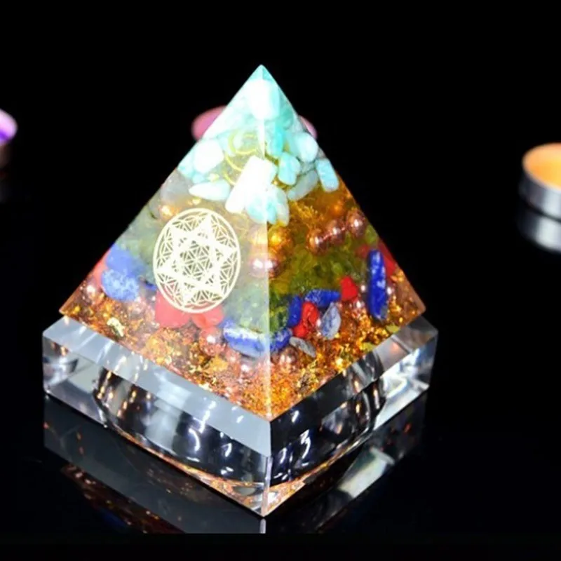 AURA REIKI Orgonite Energy Aogan Rune Pyramid Natural Chakra Spar Pyramid Orgone Office Decorations For Meditation Yoga