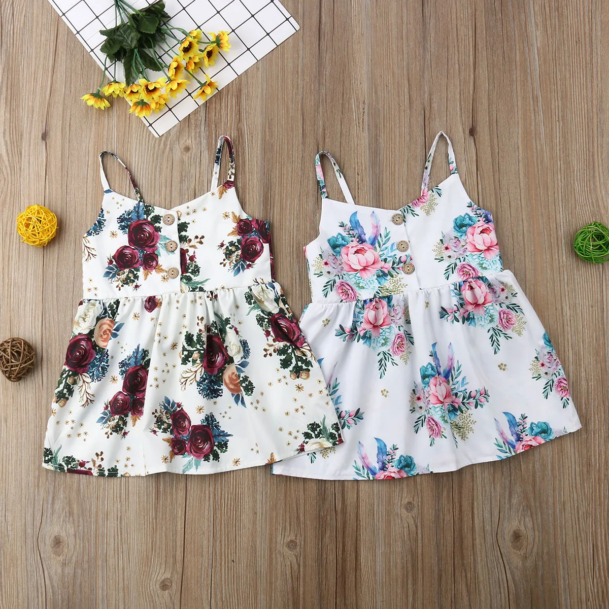 2019 Brand New 0-3Y Newborn Infant Kid Baby Girl Dress Floral Print Sleeveless Knee-Length A-Line Strap Summer Sundress | Детская одежда