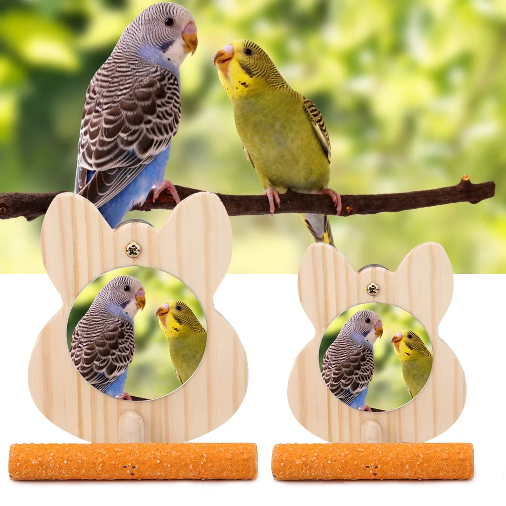 Деревянная подставка для попугая птицы с зеркалом Parakeet жевательные