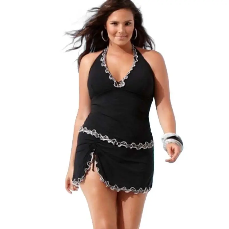 Новое кружевное платье с лямкой на шее однотонный Пуш-Ап Танкини размера плюс