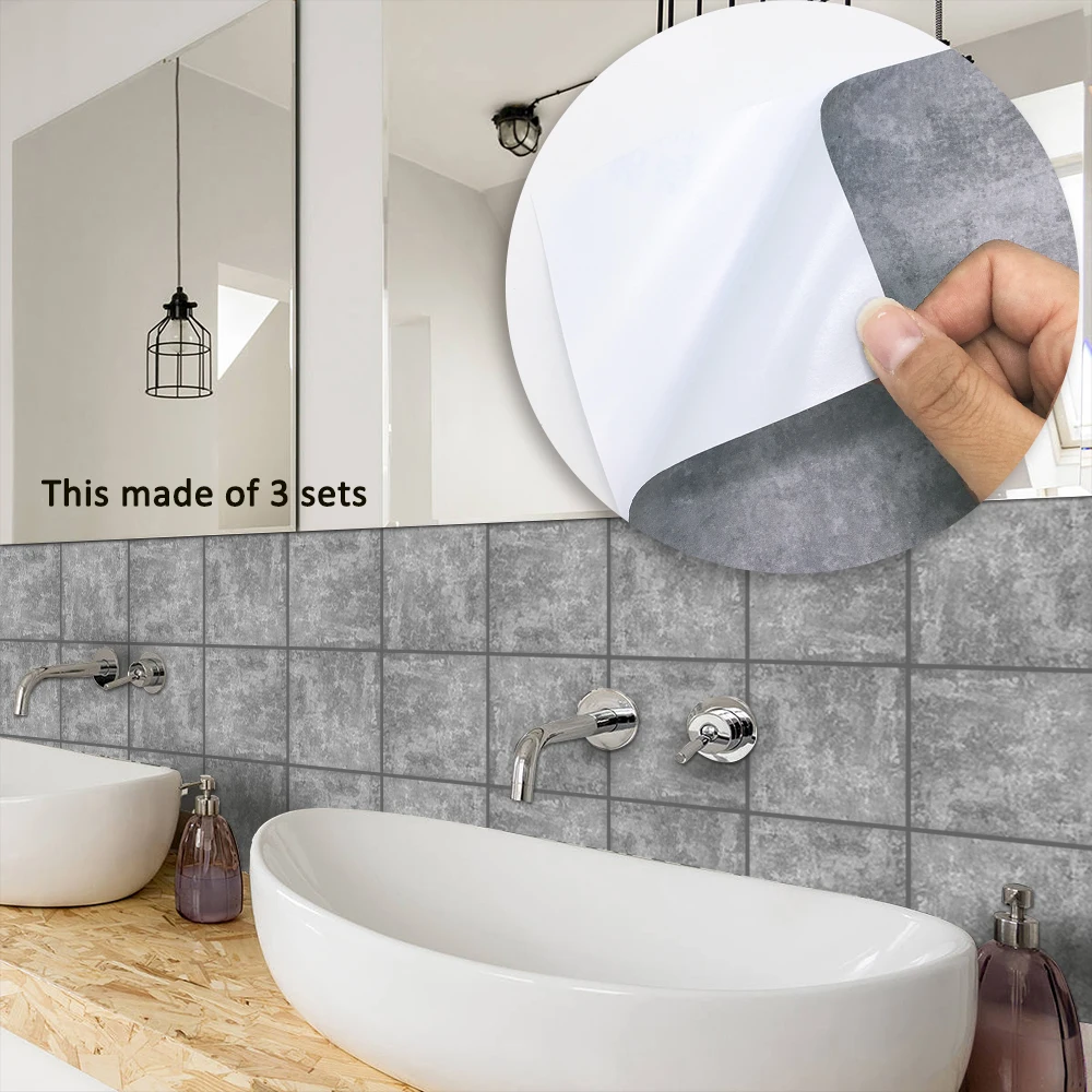 

Wallpaper Markdown Gray Grunge Tile Sticker Self Adhesive Waterproof Art Furniture Kitchen Wall Decal Bathroom Home Decoration