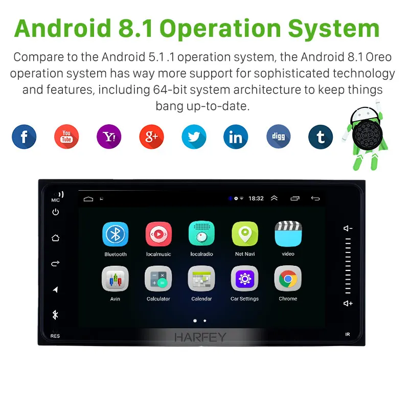 Универсальный автомобильный GPS навигатор Harfey 7 дюймов Android 8 1 2Din для TOYOTA COROLLA Camry