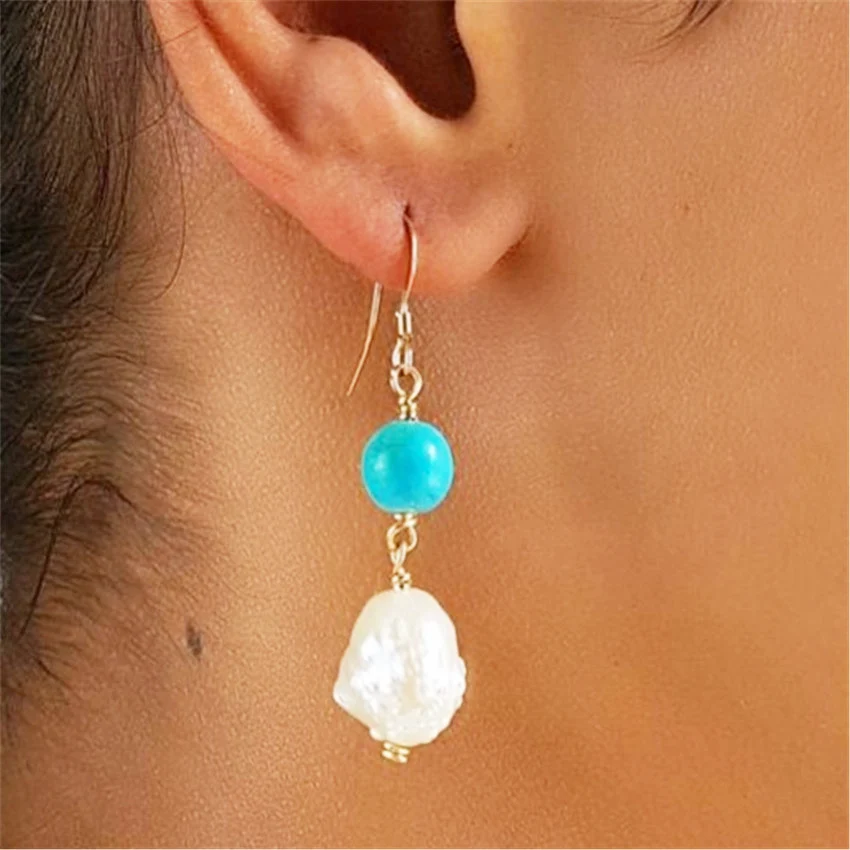 14-15 мм белые серьги с барочным жемчугом Золотой крючок Свадебные Изящные