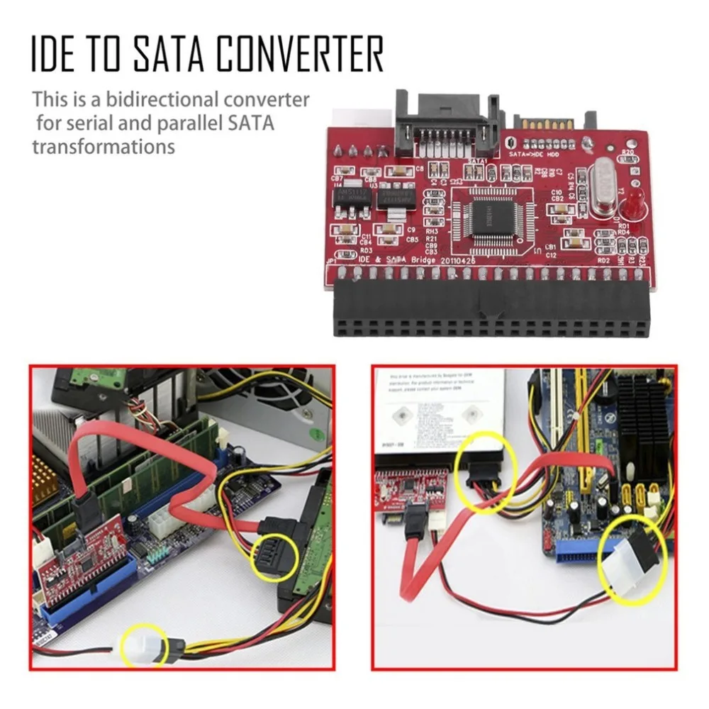 Converter Adapter Red Lightweight Durable IDE HDD to SATA Serial ATA Hard Disk Driver Support for 133 100 CD | Электроника