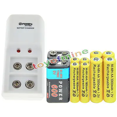 4x AA 3000mAh + AAA 1800mAh батарея 2x9v 600mAh перезаряжаемая двойное зарядное