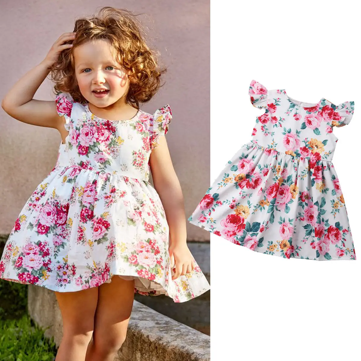 2019 Canis Summer Infant Baby Girl Kids Short Sleeve Casual Party Princess Outfit Clothes Floral Dresses | Детская одежда и обувь