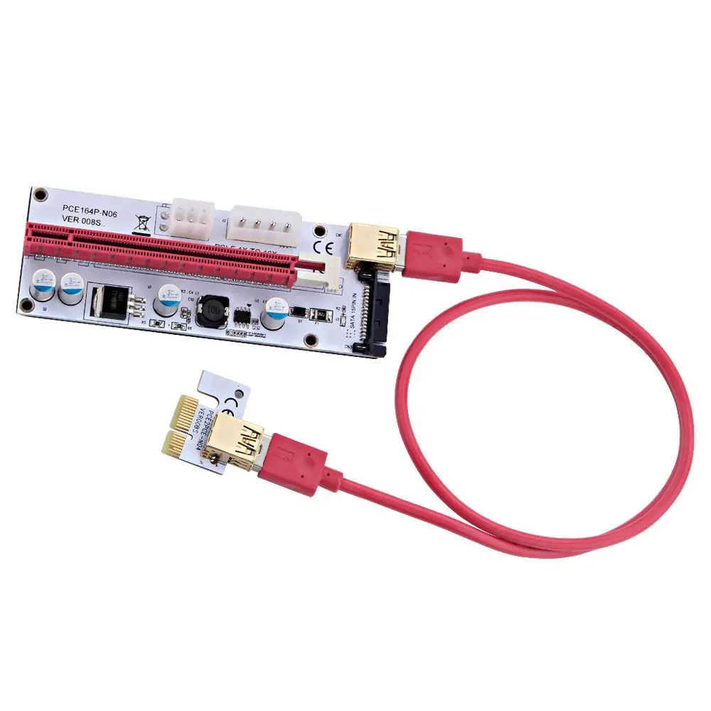 PCI-E стояки 1X до 16X Графический удлинитель для GPU Mining power ed Riser Adapter Card w/Molex 4Pin SATA 6Pin
