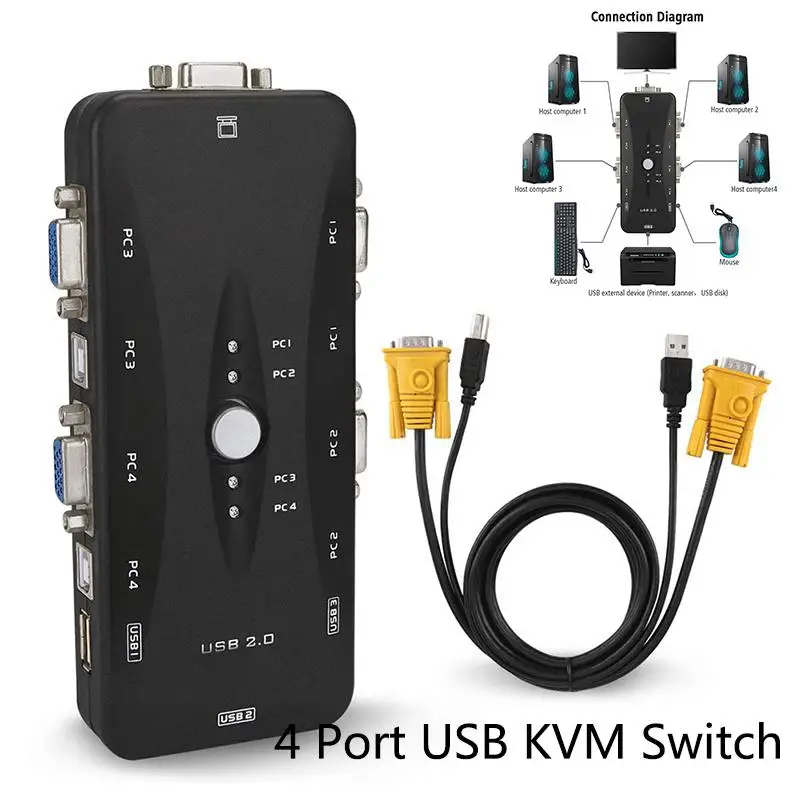 DSstyles 4 в 1 выход USB 2 0 VGA KVM Переключатели Переключатель вручную для клавиатуры мышь