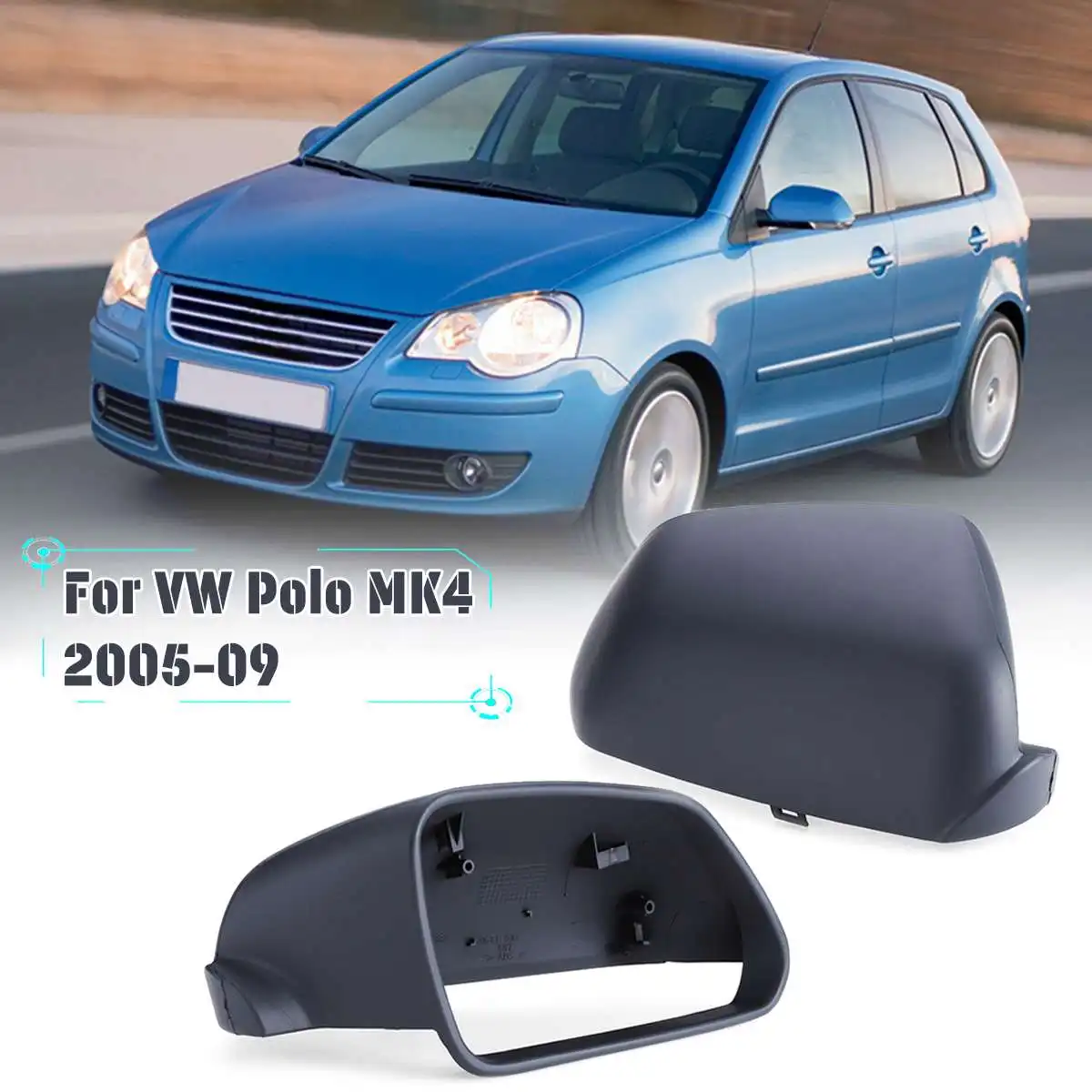 Зеркальные колпачки с черным крылом для VW чехлы Volkswagen Polo MK4 Fl 2005 2006 2007 2008 2009