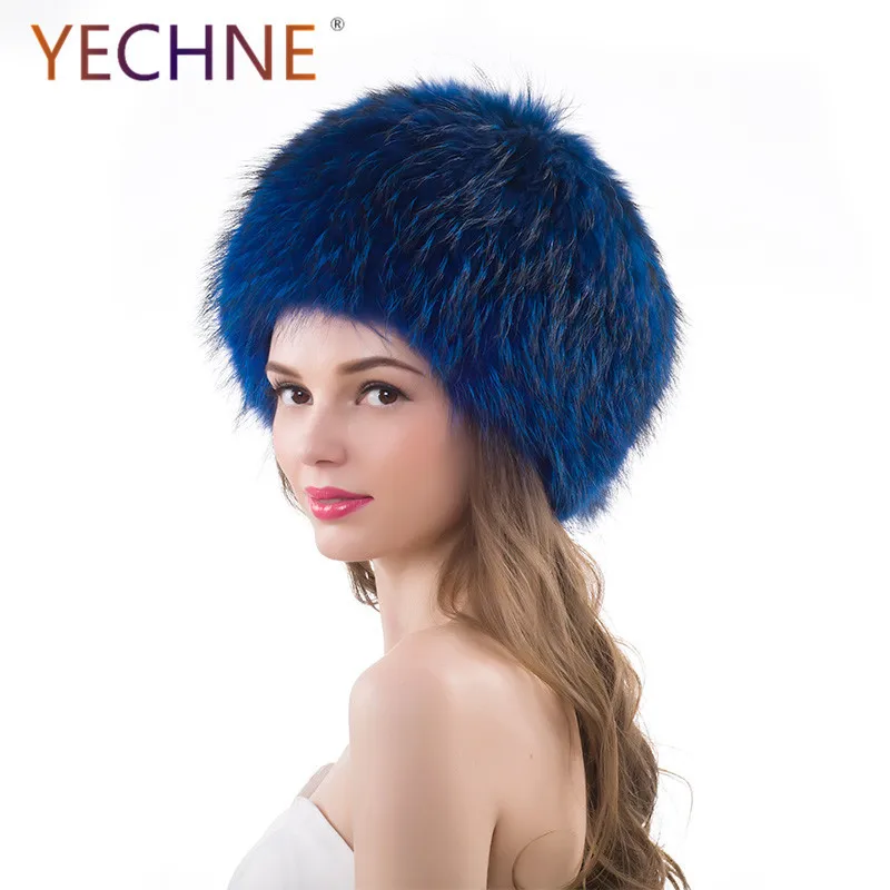 YECHNE Мужская и женская шапка унисекс из натурального меха енота/лисы с хвостами