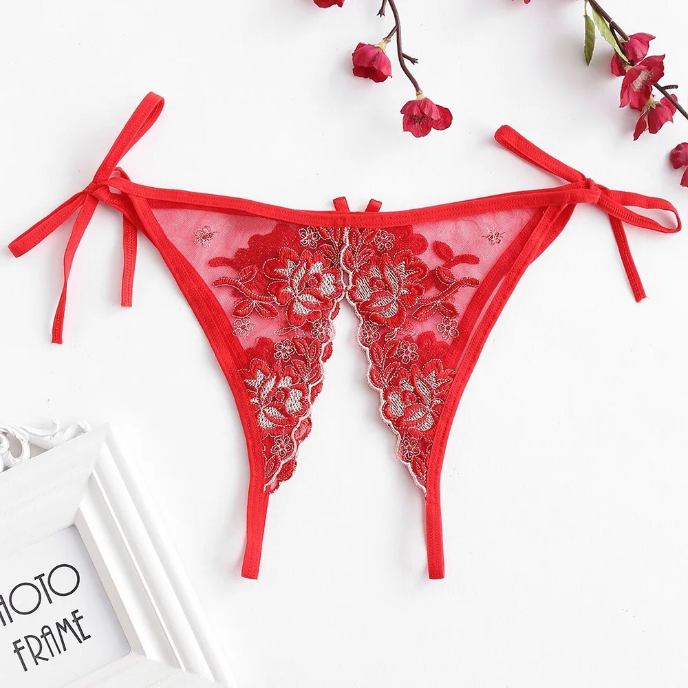 ZAFUL Цветочные Вышитые Crotchless Галстук Боковые Трусики марочный Cексуальный