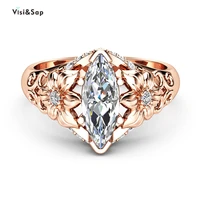 visisap hollow luxurious flower rings for women horse eye clear zircon rose gold color fashion accessories dropshipping b2178