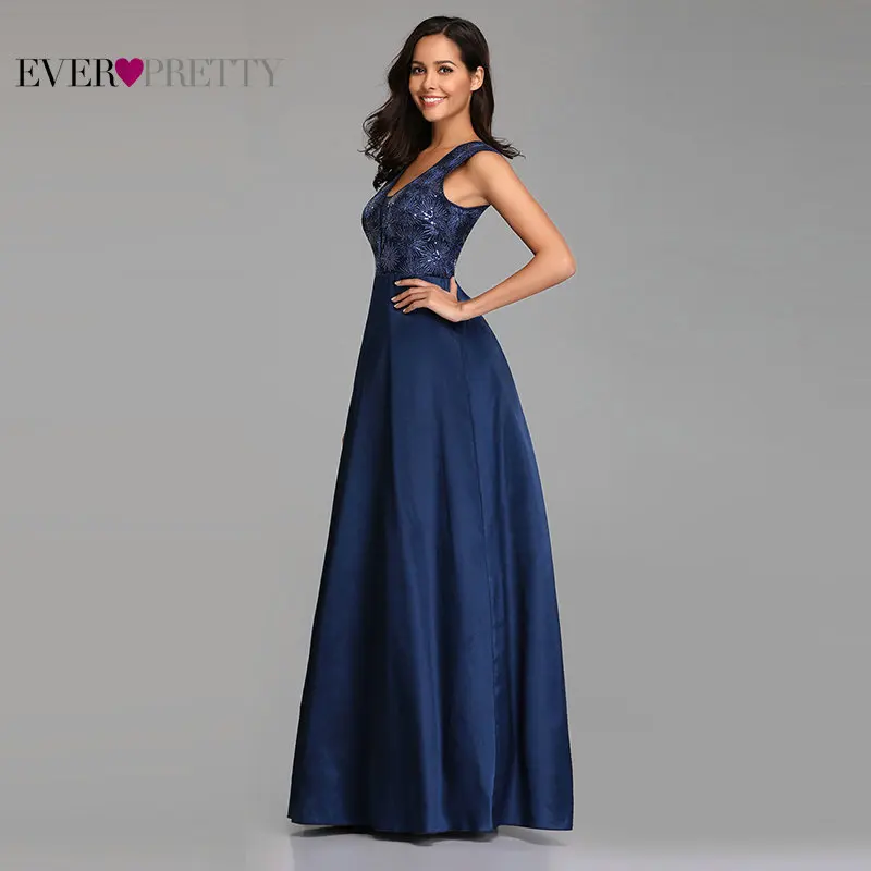 Новые темно-синие длинные платья подружек невесты Ever Pretty A-Line Кружева блестками