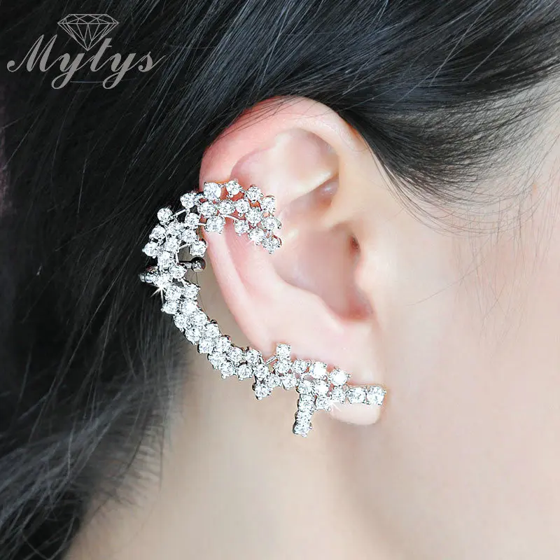 

Mytys Fashion Earring Cuff Earring High Level Zircon Plants Design Ear Cuffs Clip Earrings for Lady E118