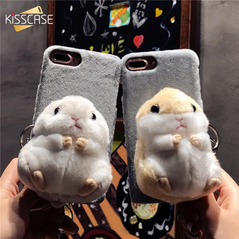 KISSCASE Cute Animal Case For iPhone 7 8 X 6 6S Plus Rabbit Fur Hat 10 Phone Cover Accessories Capinhas |