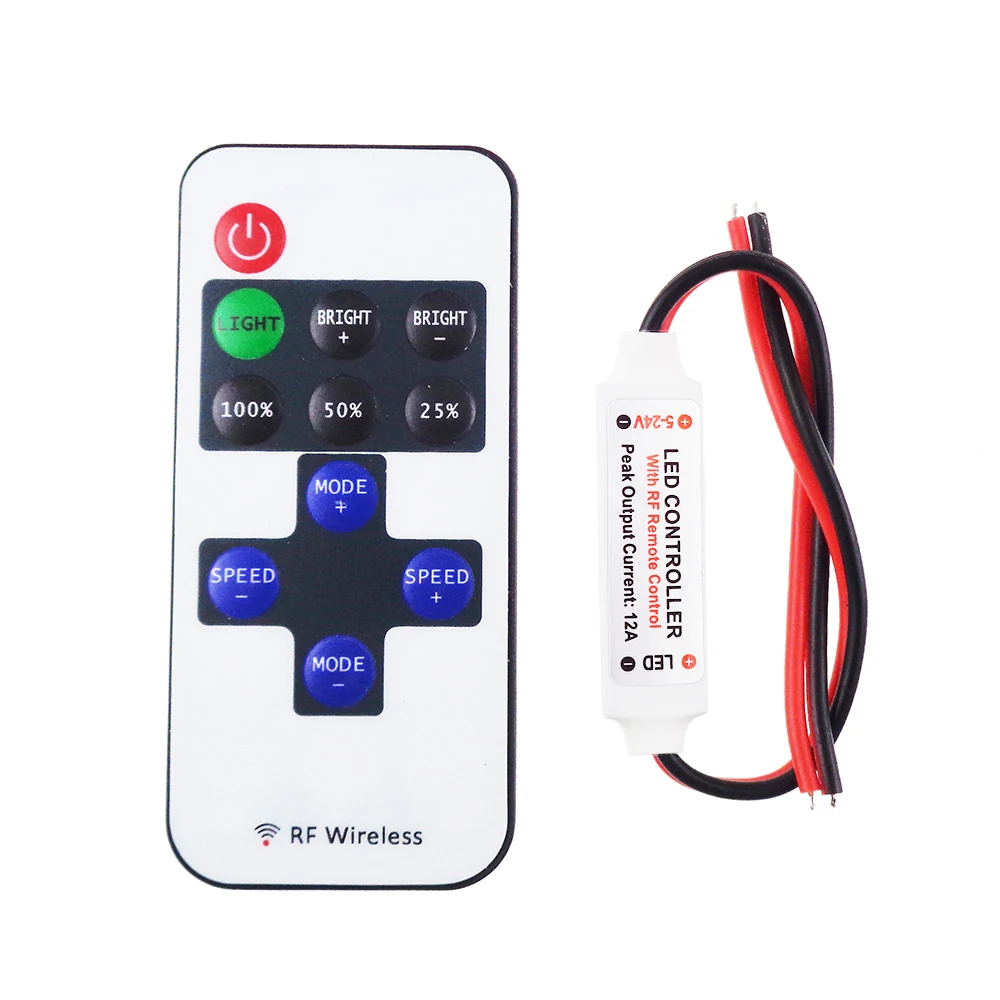 

Led Controller 11key wireless DC5-24V mini dimmer RF remote control for single color led strip 5050 3528 high quality Q
