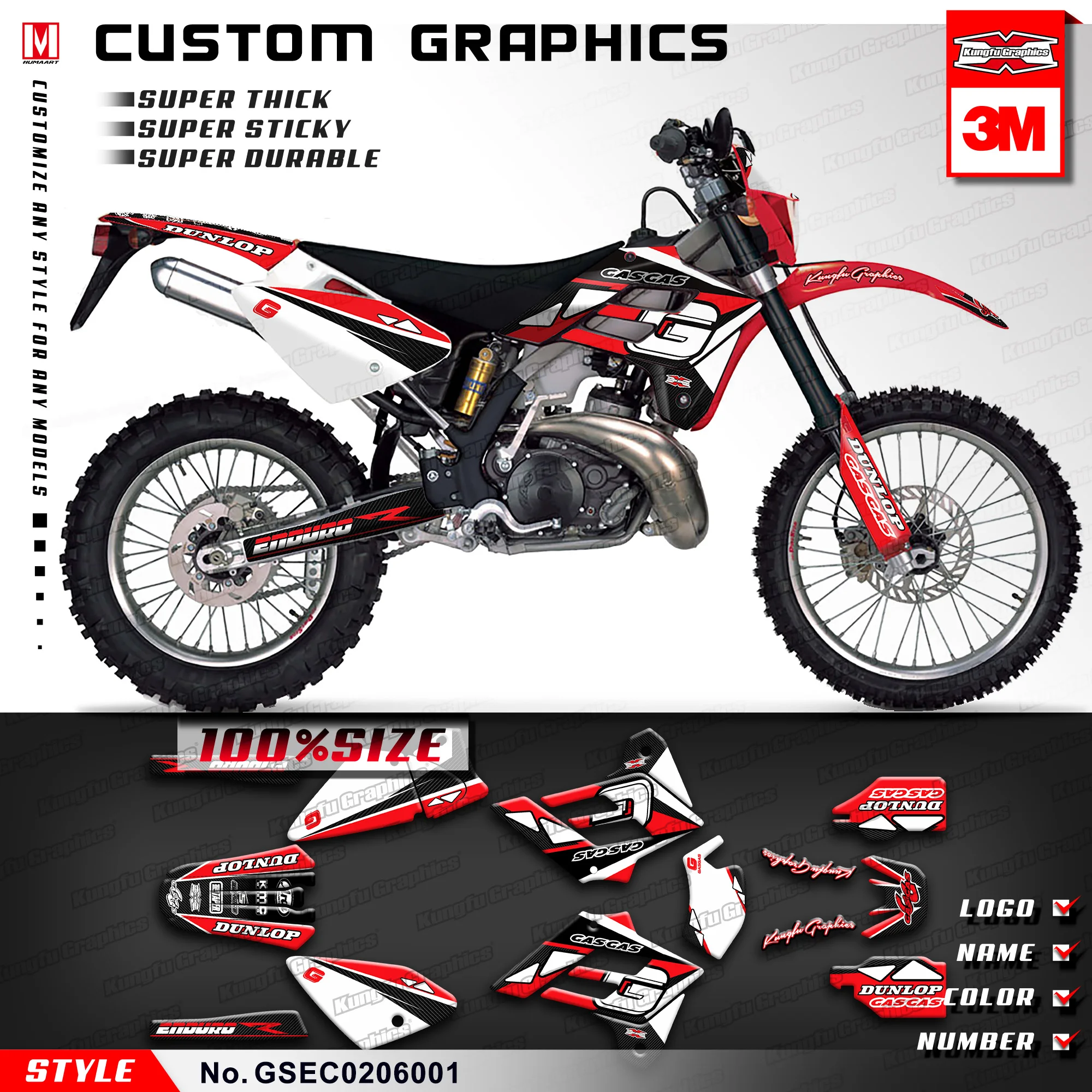 Набор наклеек для газового газа KUNGFU GRAPHICS мотоцикла EC 125 200 250 300 2002 2003 2004 2005 (Стиль №