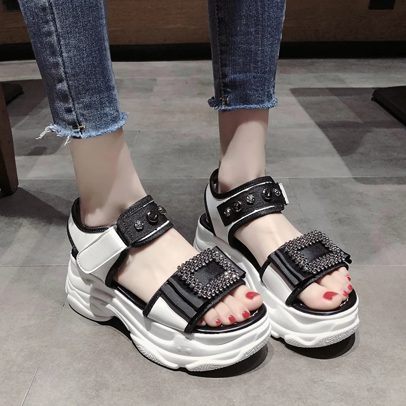 Алмаз монтажа летние белые женские высокий каблук босоножки на платформе