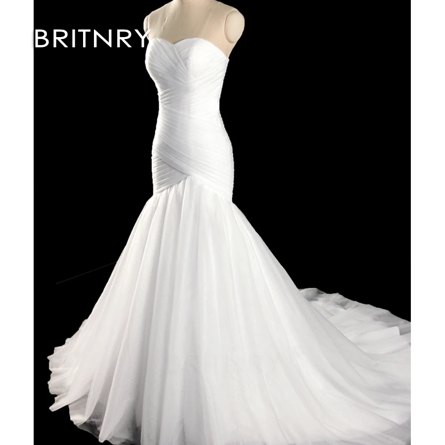 BRITNRY Cheap Sexy Mermaid Wedding Dresses Sweetheart Sleeveless Court Train Lace Up Back Gowns vestidos de noiva | Свадьбы и