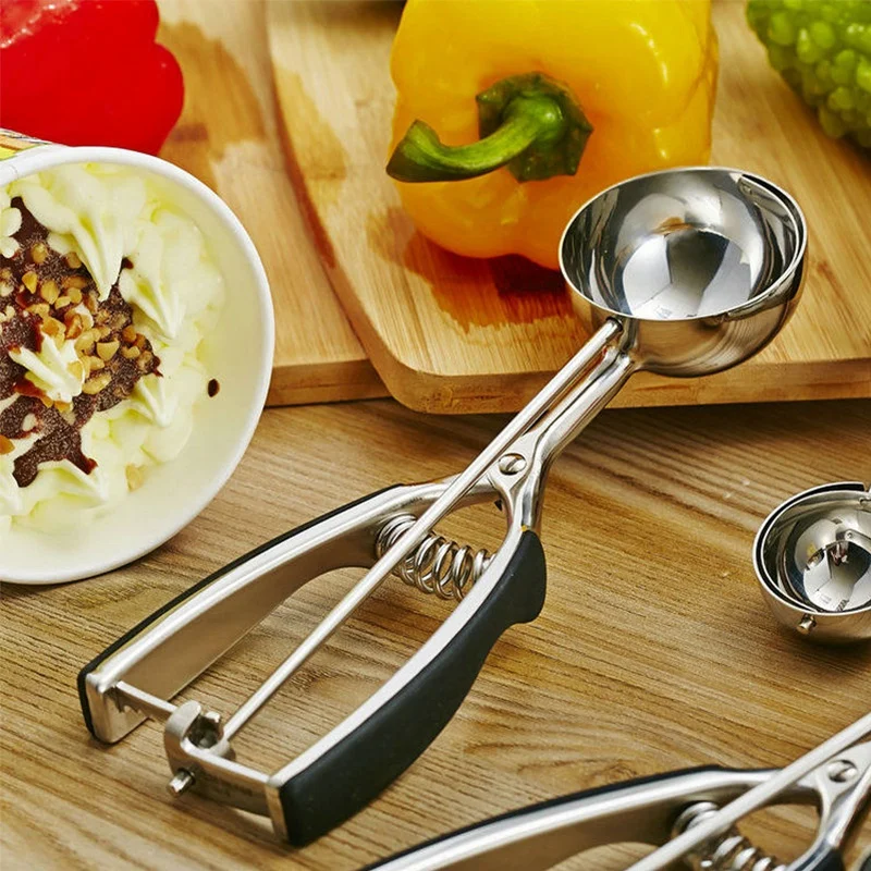 New Silicone Handle Ice Cream Spoon Kitchen Potato Spring Stainless Steel Fruit Accessori | Дом и сад