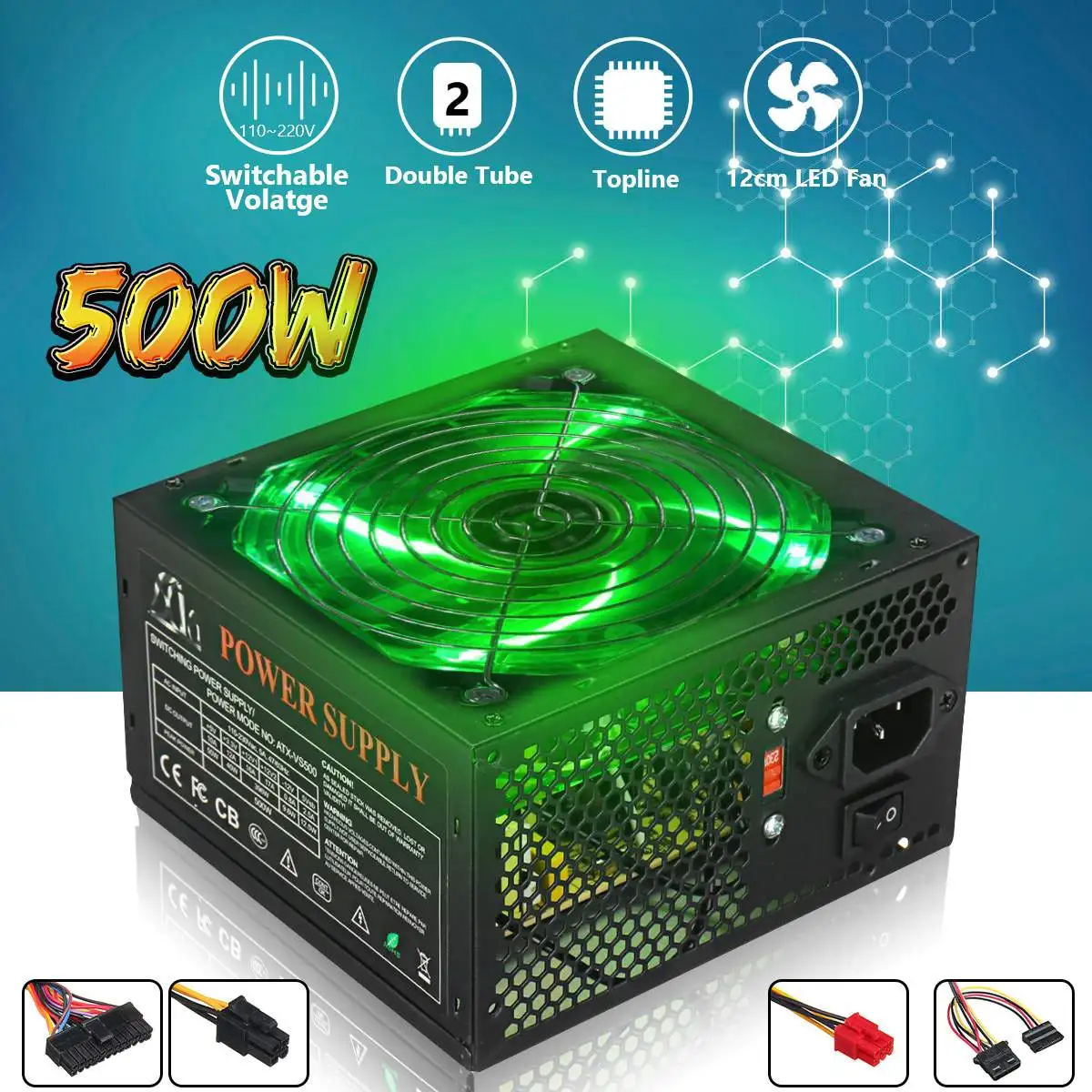 500 Вт блок питания 120 мм светодиодный вентилятор 24 Pin PCI SATA ATX 12V компьютерный блок питания для настольных игр