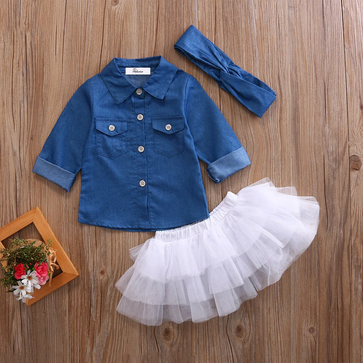 

3pcs Fashion Cute Girls Clothes Toddler Kids Baby Girls Denim Tops T shirt+Tutu Skirts Dress 3pcs Outfits Set
