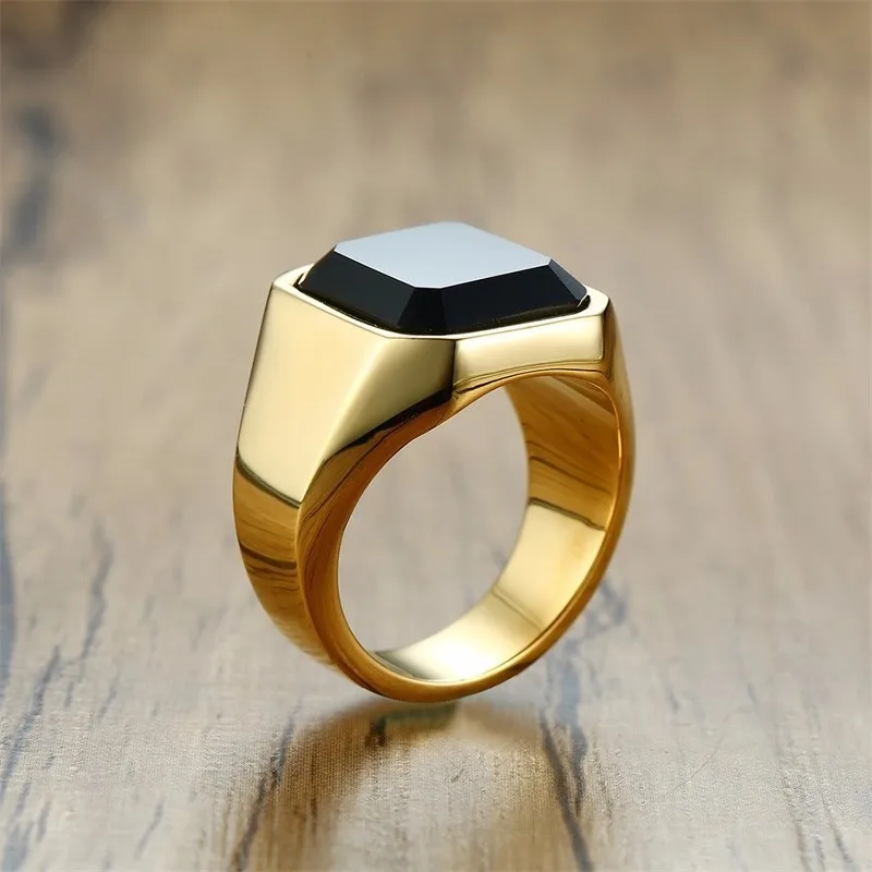 Достойный черный сердолик из нержавеющей стали золотой квадрат печатка кольцо для мужчин мизинец кольца мужское богатство и богатый статус ювелирные изделия