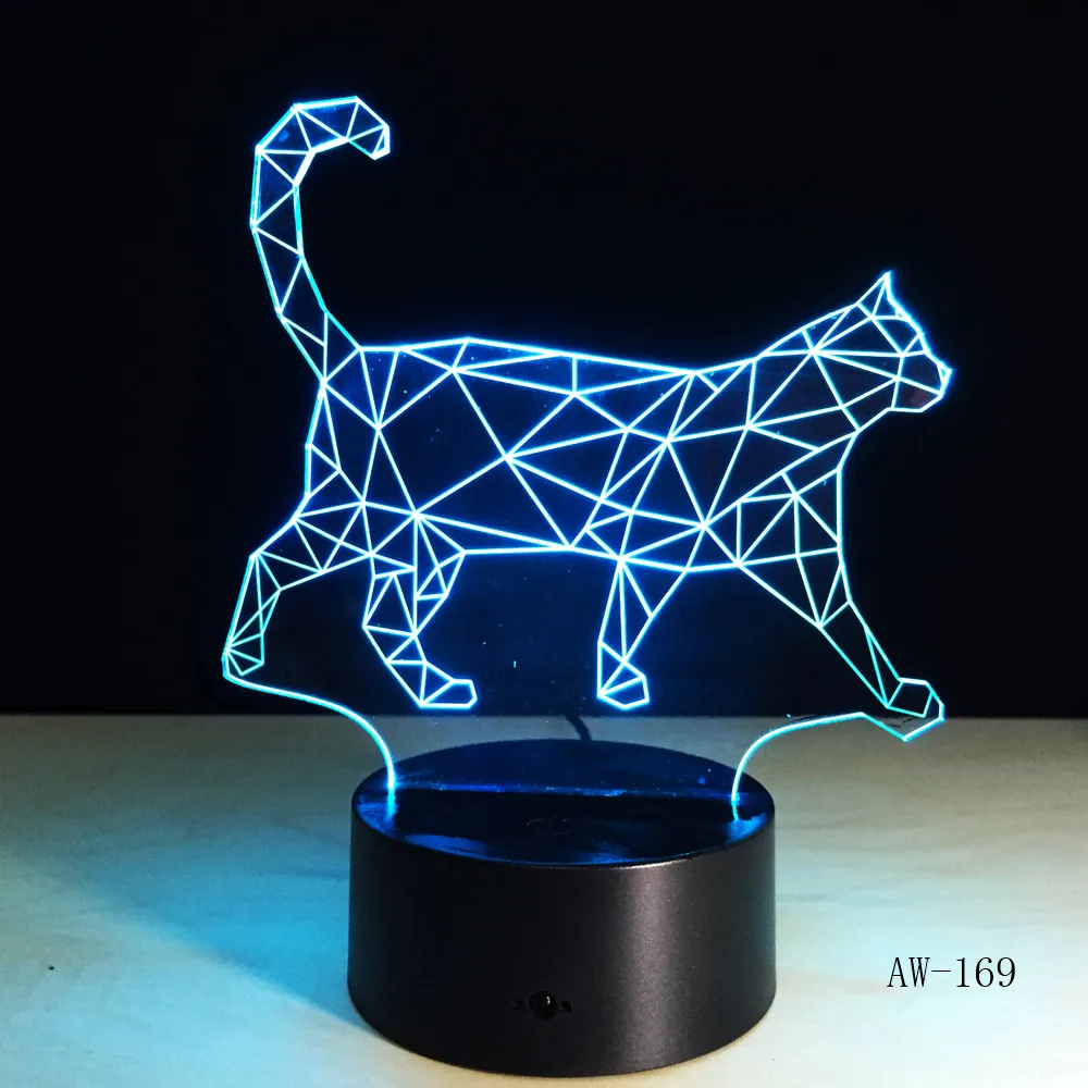 3D ночник с изображением прогулочной кошки акриловые стереоскопические