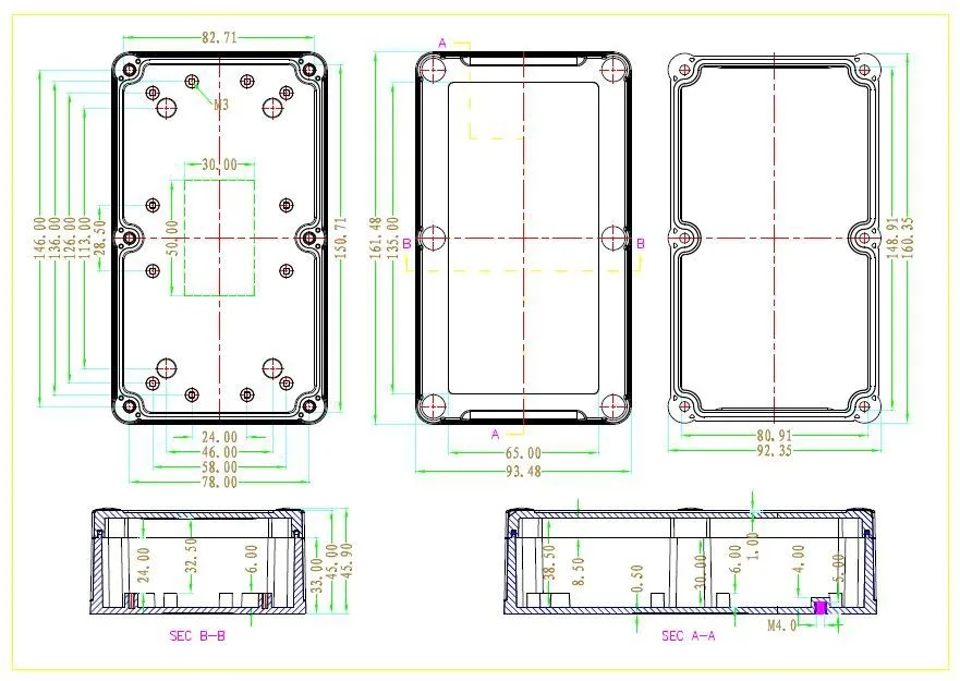 161.5*94*45mm IP68 waterproof plastic enclosure housing DIY electronic project case outdoor weatherproof instrument contol box |