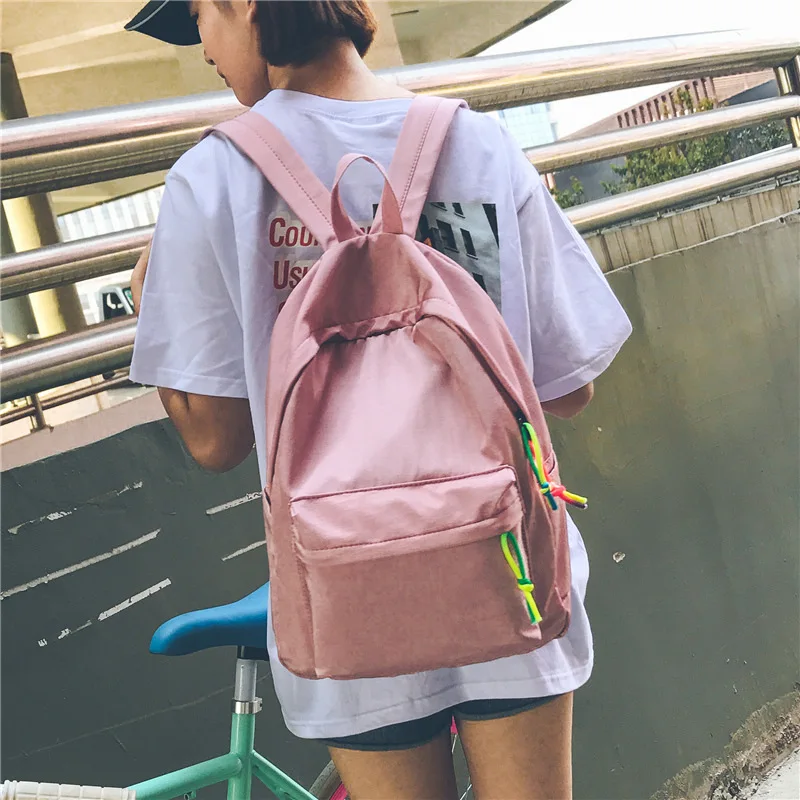 Водонепроницаемый тканевый женский рюкзак черный с розовым Молодежный модный