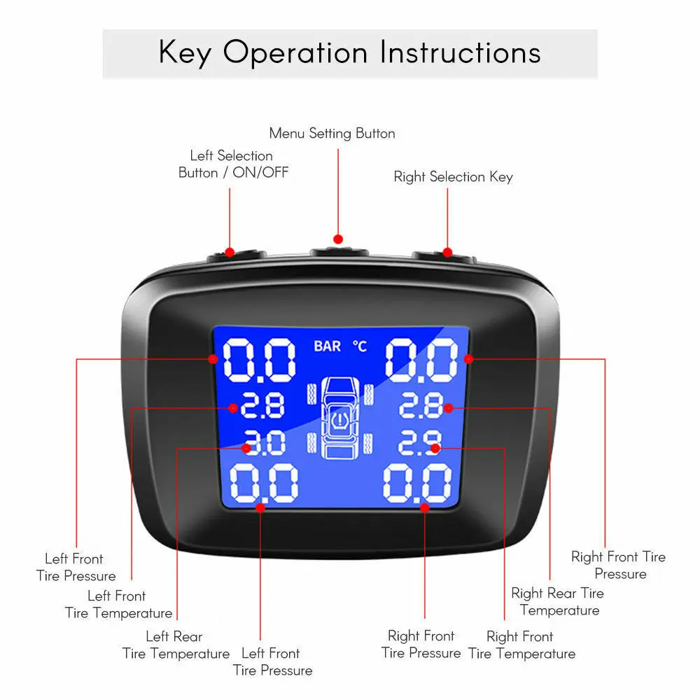 Беспроводная автомобильная система мониторинга давления в шинах TPMS с ЖК